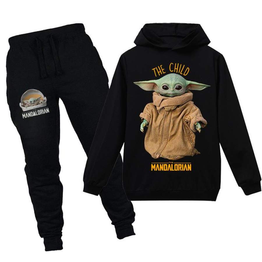 YODA  Print Sweatshirt With Pants Casual Hoodie Tracksuit Sportwear 3-13Y