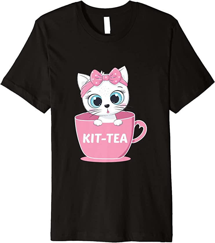 Vintage Cute Kit Tea Feline Kitty Cat Lover Kitten Cat Premium T-Shirt