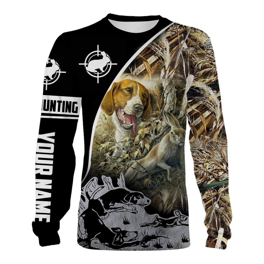 Rabbit hunting with Beagle custom name 3D All over print Shirts, face shield – Personalized hunting gifts – FSD370