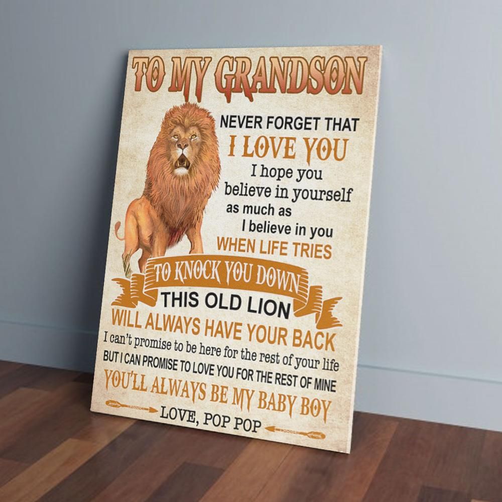 To My Grandson Never Forget That I Love You Lion Poppop Matte Canvas