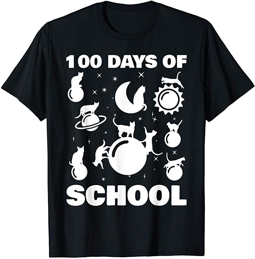 Cats Kitten Solar System Space Astrology 100 Days of School T-Shirt