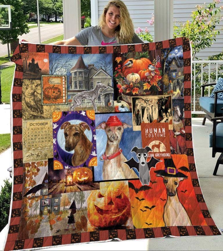 Greyhound Halloween Blanket – Pumpkin Quilting Presents For Halloween  Birthday