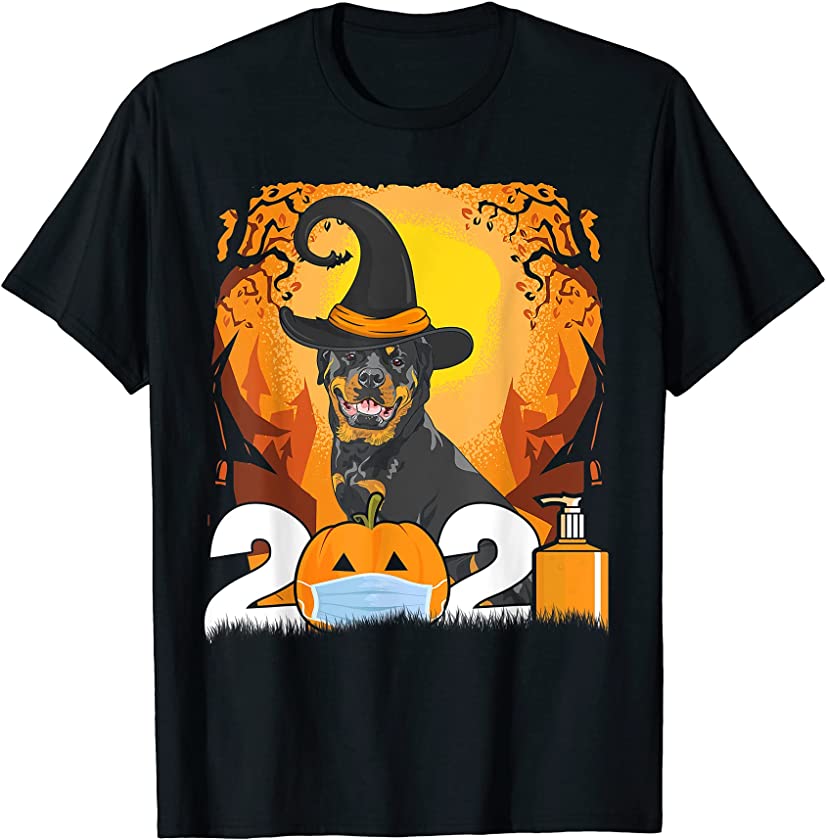 Dog Rottweiler Witch Hat Funny Halloween 2021 Puppy Lover T-Shirt