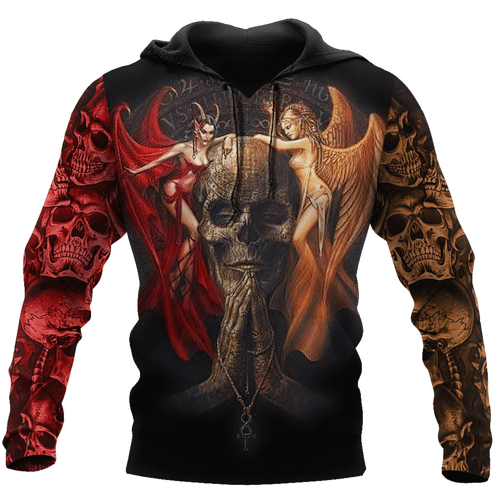 Angel And Devil Skull Unisex Hoodie, 3D Hoodie For Skull Lovers