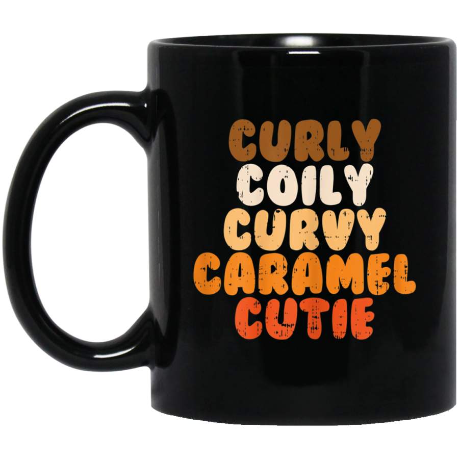 Womens Curly Curvy Caramel Cutie Afro Melanin Goddess Girl Gift Black Mugs