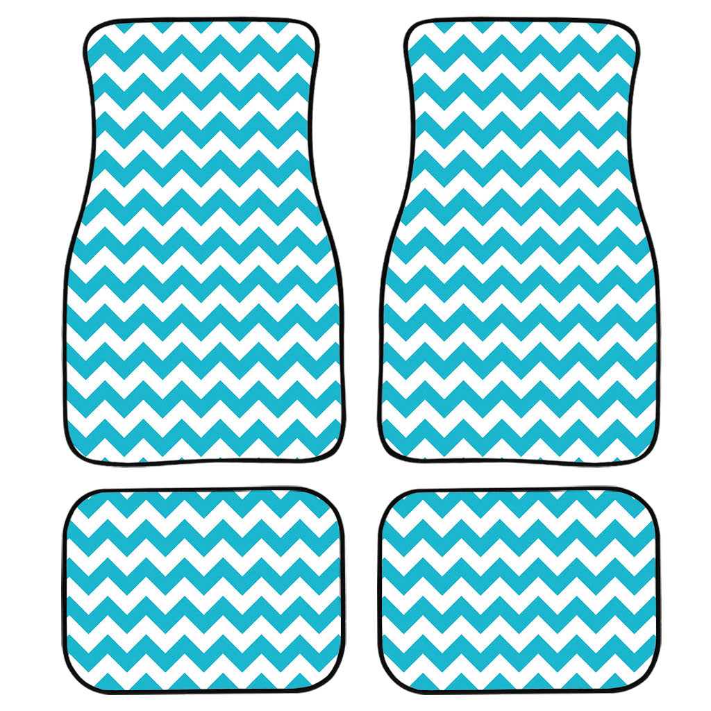 Blue And White Chevron Pattern Print Front And Back Car Floor Mats, Front Car Mat