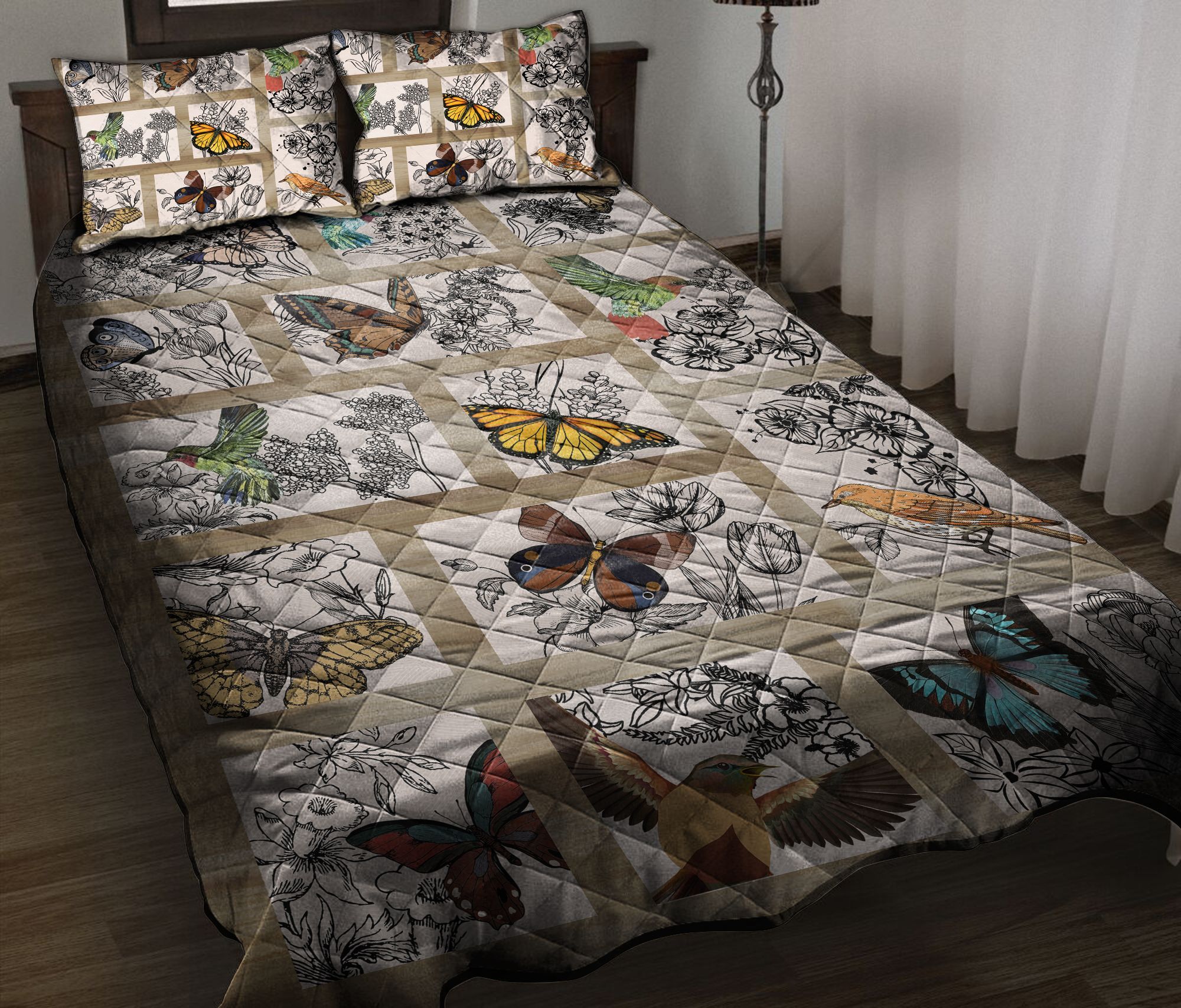 Butterfly Bird Flower Pattern G529 – Quilt Bedding Set