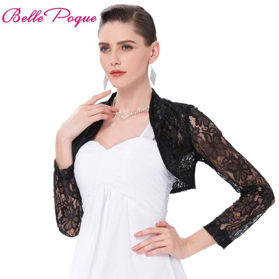 Sexy Black White Lace Bolero Elegant Ladies Shrug Long Sleeve Plus Size ...