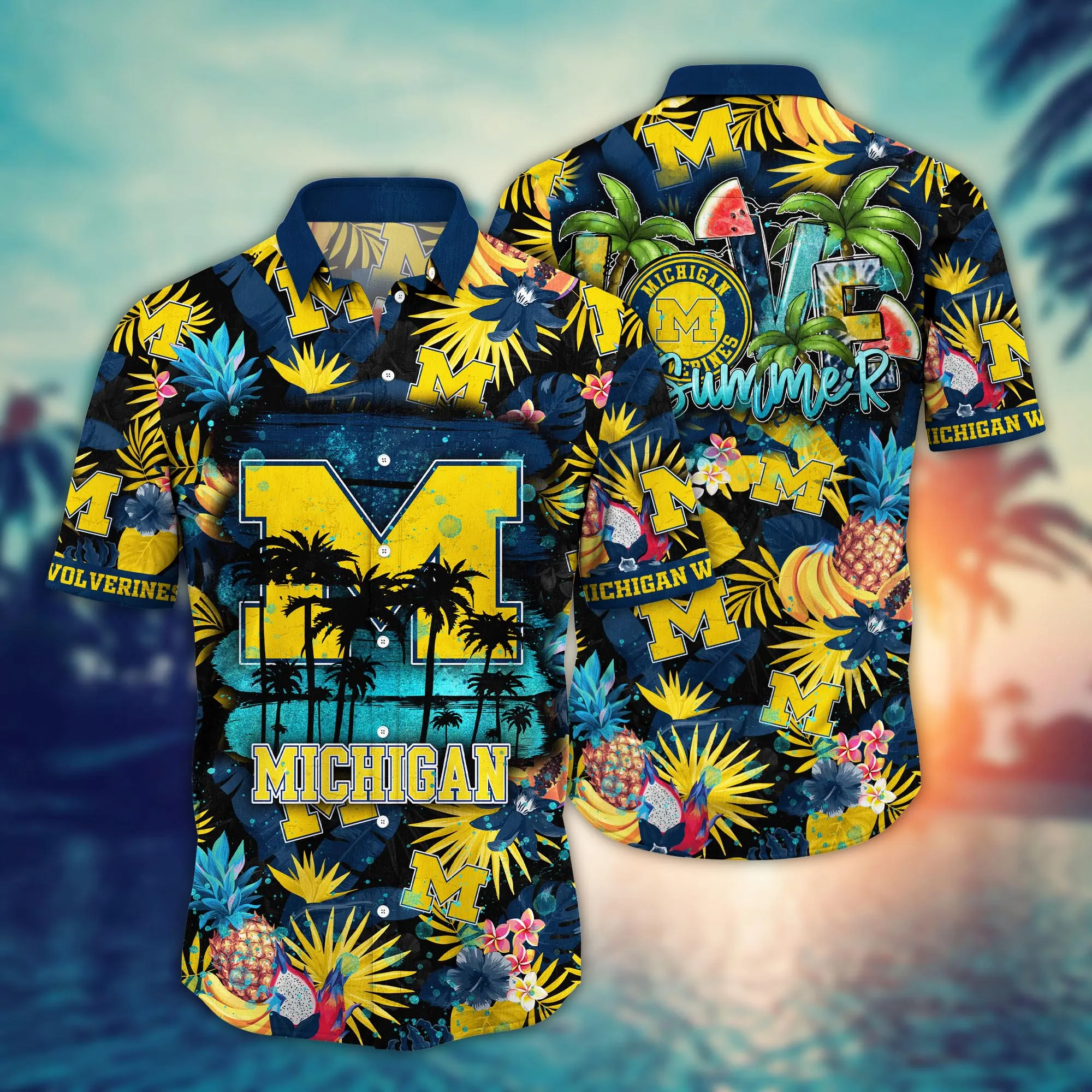 Michigan Wolverines NCCA Hawaiian Shirt Pool Daystime Aloha Shirt