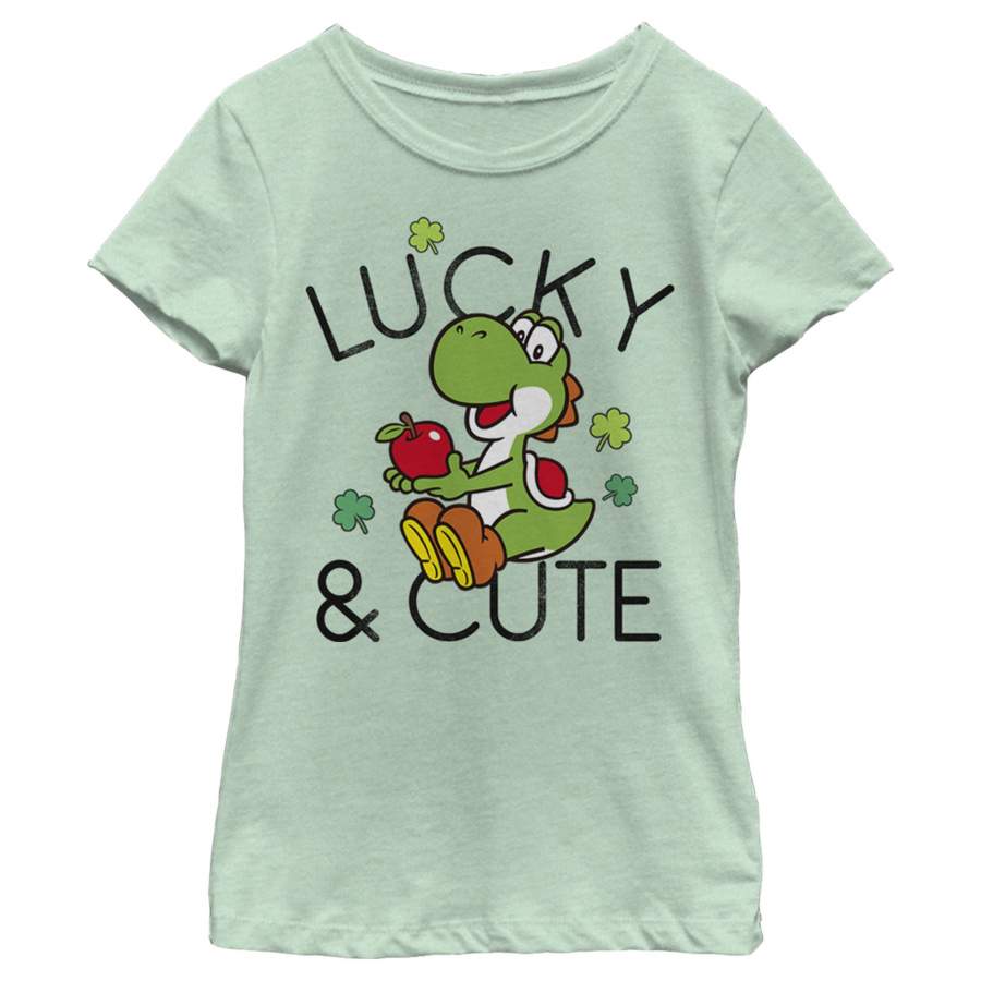 Nintendo Girl’s Super Mario Yoshi St. Patrick’s Lucky and Cute T Shirt