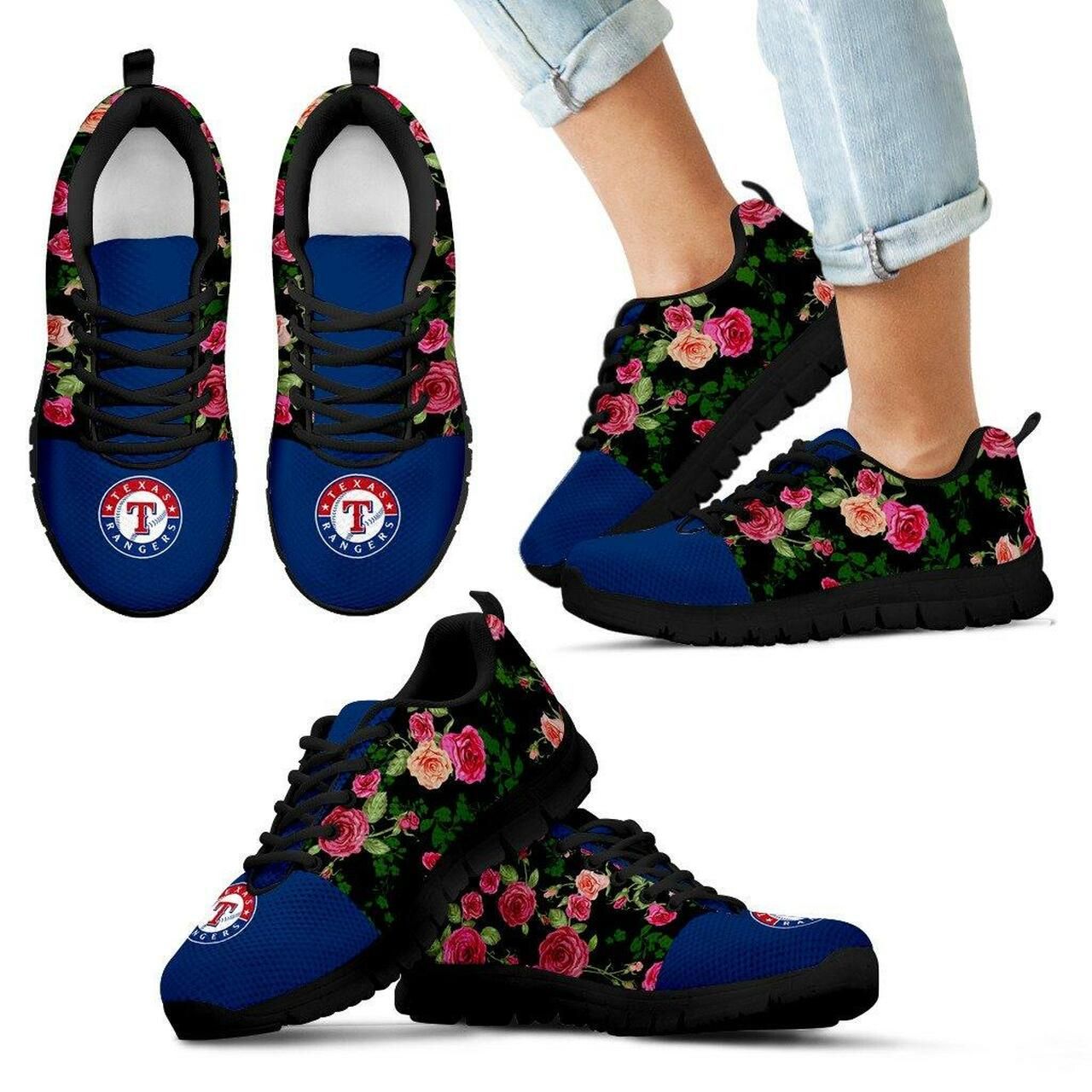 Vintage Floral Texas Rangers Sneakers Running Shoes For Men, Women Shoes8210