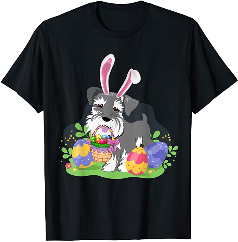 Dog Mom Cute Bunny Schnauzer Eggs Easter Day T-Shirt