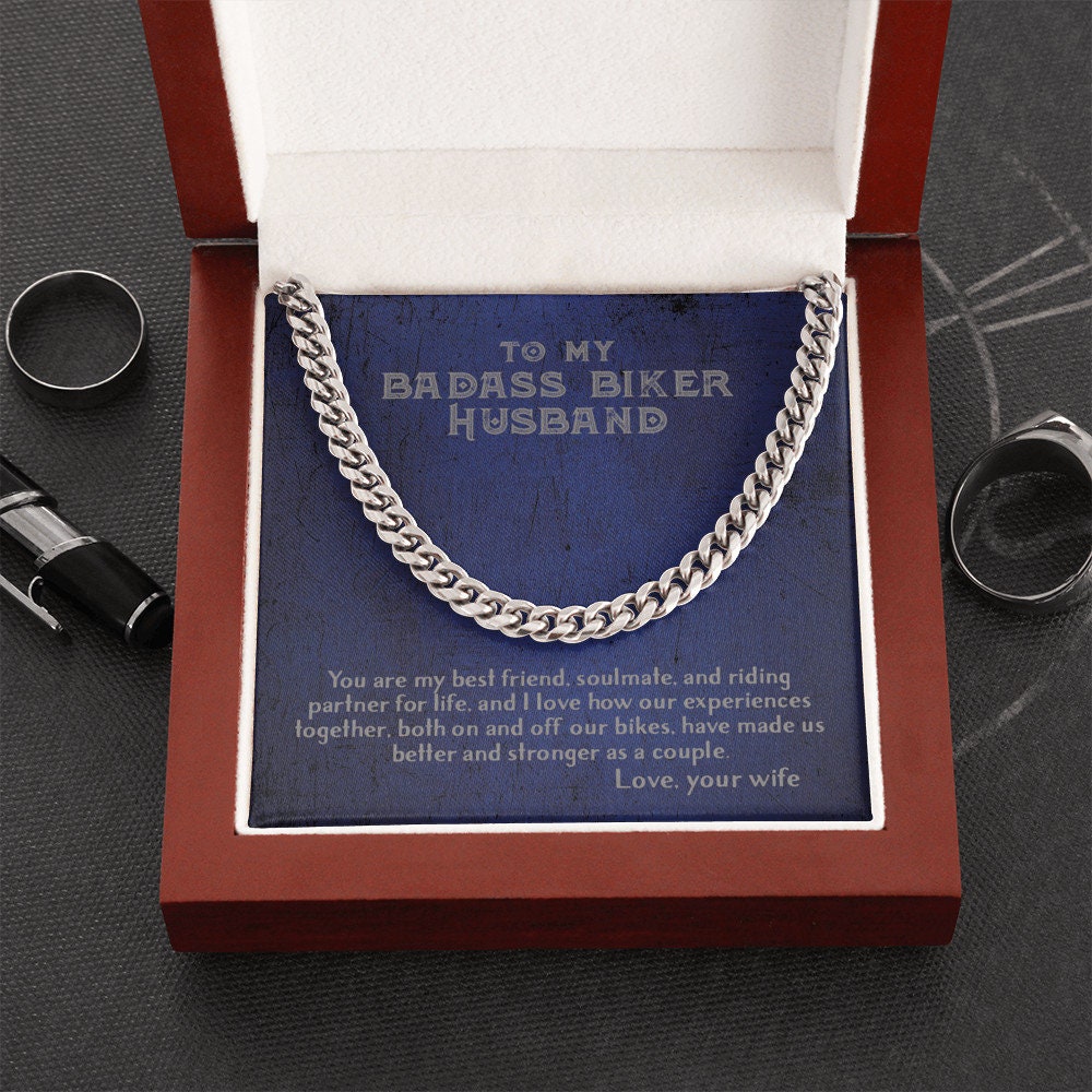 To My Badass Biker Husband From Wife – Cuban Link Chain Necklace For Biker, Motorcycle Couple, Gift For Him