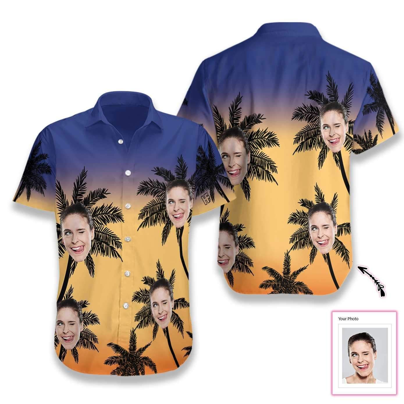 Get Here Personalized Custom Face Palm Tree Hawaii Aloha Shirts H Ha45162