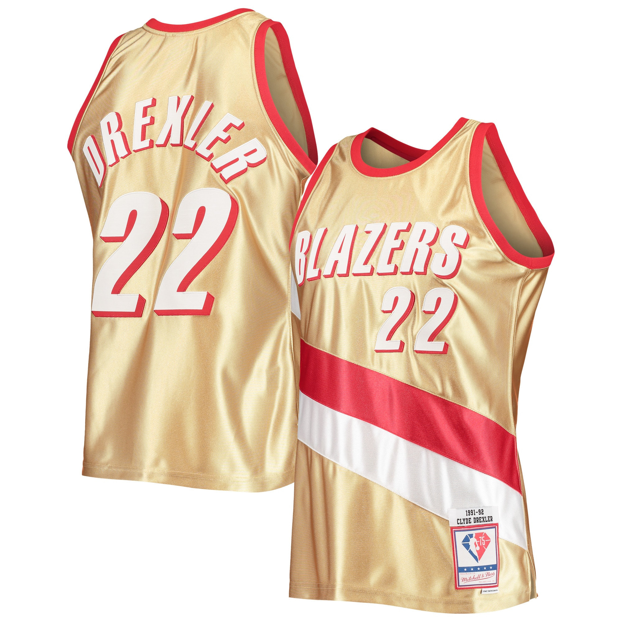 Clyde Drexler Portland Trail Blazers Mitchell & Ness 75th Anniversary 1991-92 Hardwood Classics Swingman Jersey – Gold NBA