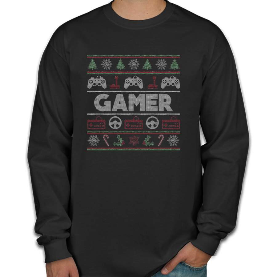 Ugly Christmas Sweater gamer Men Long Sleeve Shirt