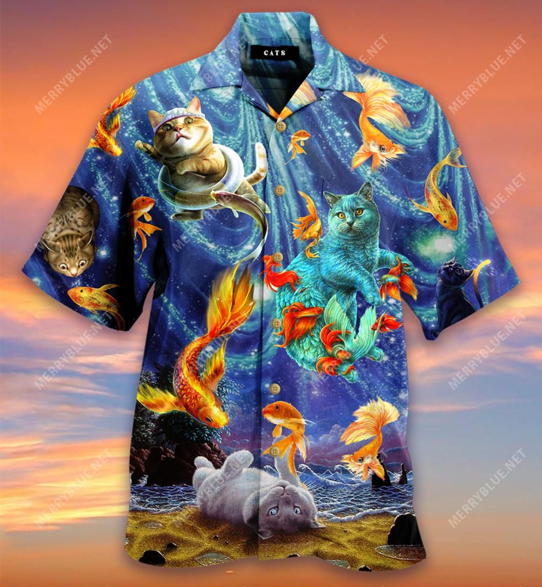 What Do Cats Dream About? Playing With Big Goldfish Aloha Hawaiian Shirt Colorful Short Sleeve Summer Beach Casual Shirt For Men And Women