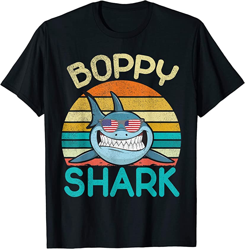 Vintage Retro Shark With US Flag Glass Boppy Shark Shirt