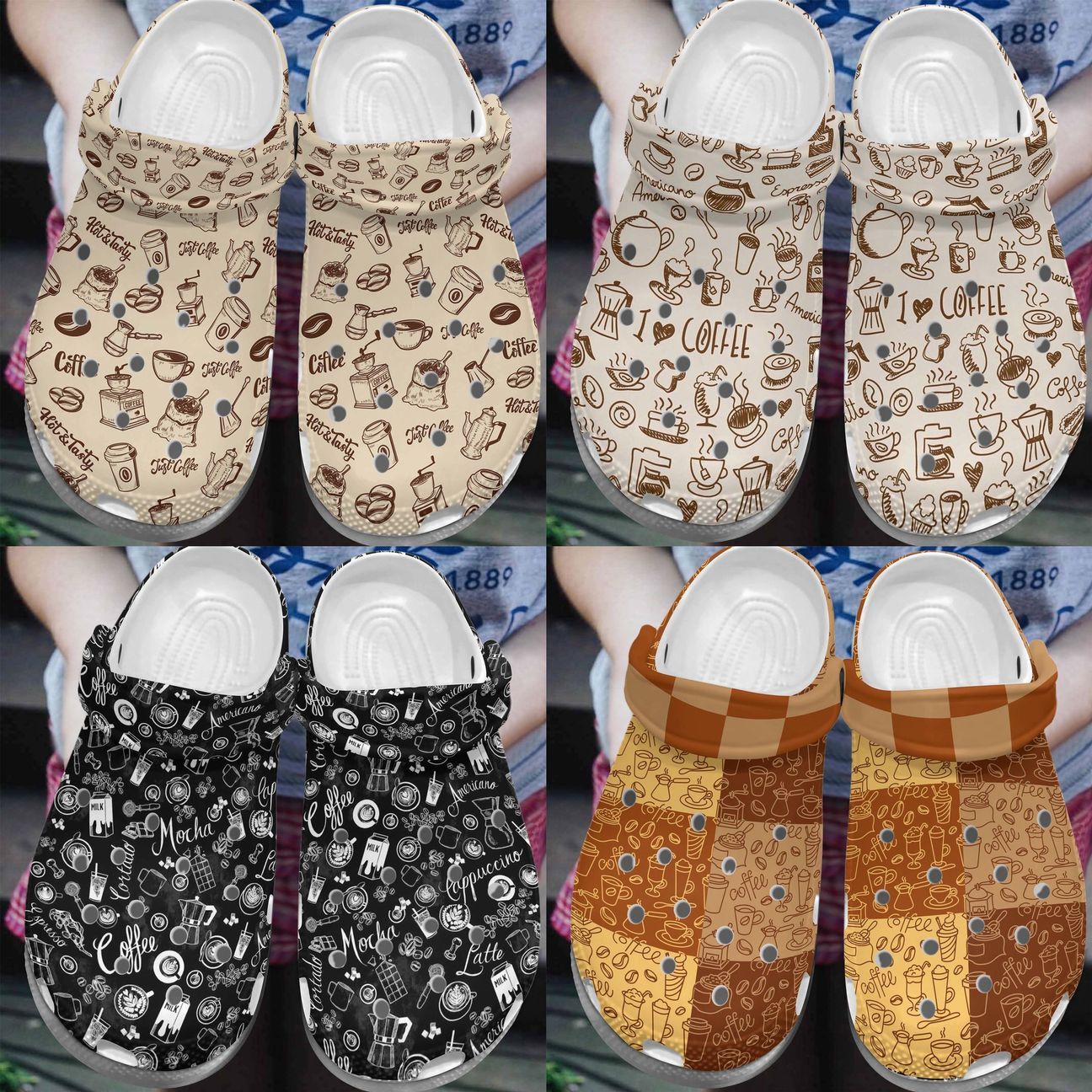 Coffee Pattern Collection Personalize Clog, Custom Name, Text, Fashion Style For Women, Men, Kid, Print 3D