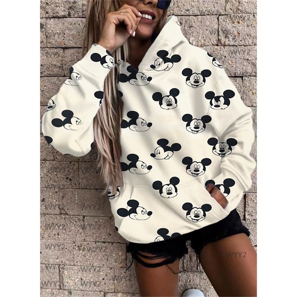 Spring and Autumn Sweater New Fashion Mickey Sweater Women’s Loose Casual Slim Long Sleeve Hood Collar Top alx