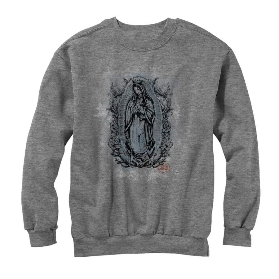 Aztlan Men’s Blue Virgin Mary  Sweatshirt Athletic Heather