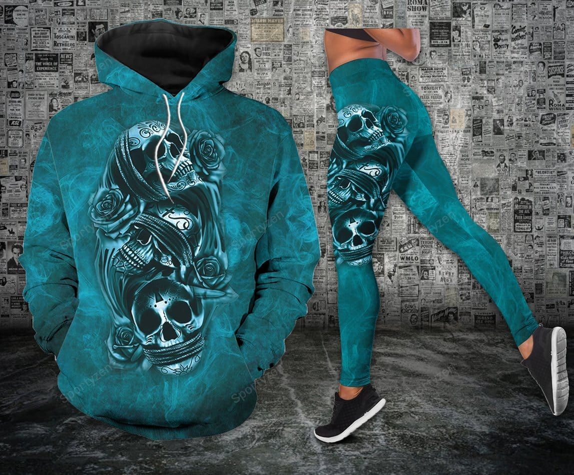 Skull Trio Turquoise Leggings – Hoodie 3D #Dh