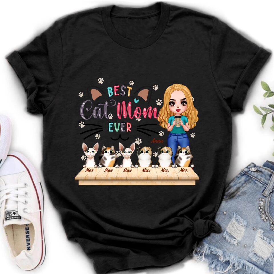 Custom Personalized Cat Mom Chibi Shirt - Gift Idea For Mother'S Day/ Cat Lovers With Upto 6 Cats - Best Cat Mom Ever