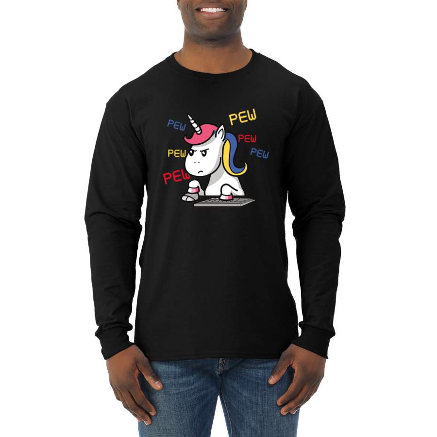 Unicorn Pew Animal Lover Mens Long Sleeve Shirt