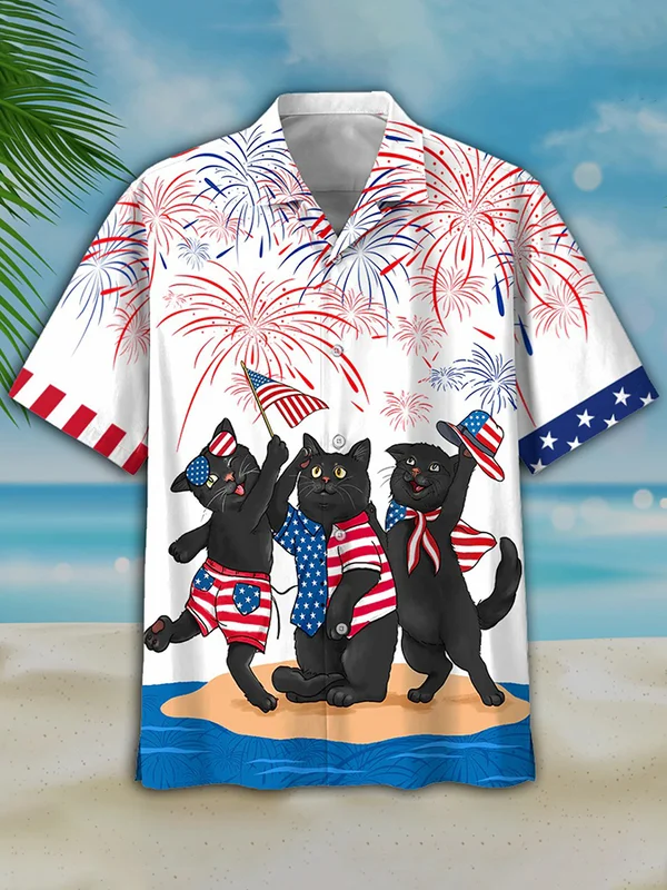 Independence Day Is Coming Cat Print Casual Hawaii Usa Patriotic Hawaii Shirt Ha79927