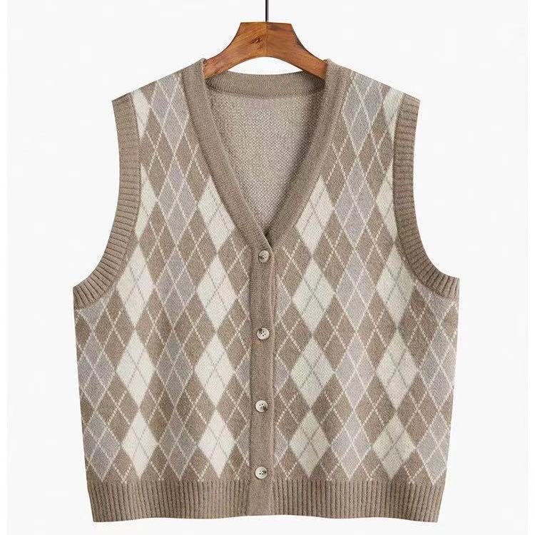 Argyle Sweater Vest Women Vintage Preppy Style Student Korean Stylish Knitwear Simple Leisure Fashion Classic Tender Chic Female alx