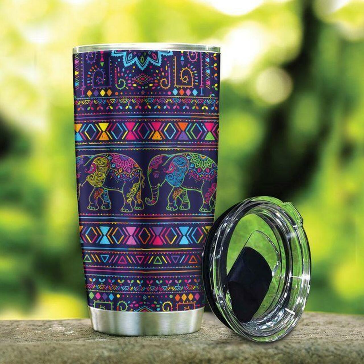 Meditation Elephant Purple Personalized Stainless Steel Tumbler Customize Name, Text, Number