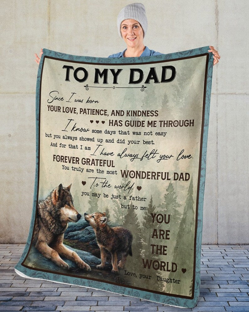 To My Dad From Daughter Wolf Blanket, Christmas Party Dad Mom Daughter Son Christmas Gift, Christmas Blanket Wolf Blanket, Wolf Blanket, Wolf Throw Blanket, Fleece Blanket, Sherpa Blanket