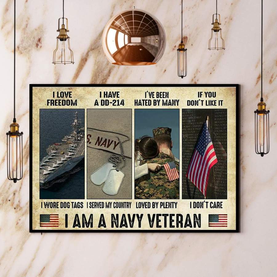 Navy veteran dad and daughter american fag I an a navy veteran horizontal paper poster no frame/ wrapped canvas wall decor