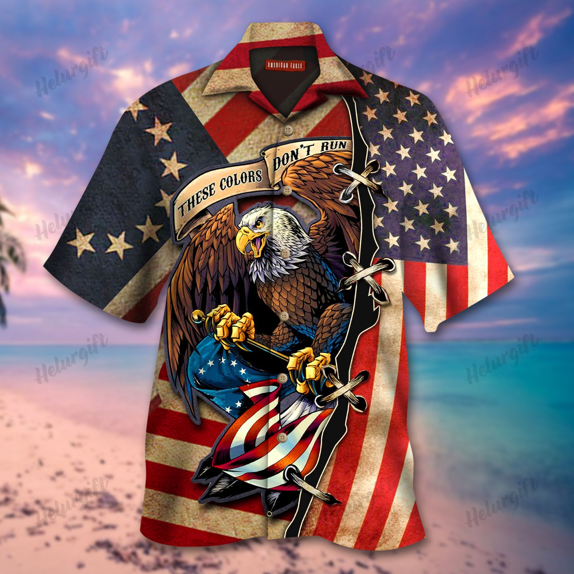 Eagles These Colors Run Betsy Ross America Flag Hawaiian Aloha Short Sleeve Shirt Ha34613