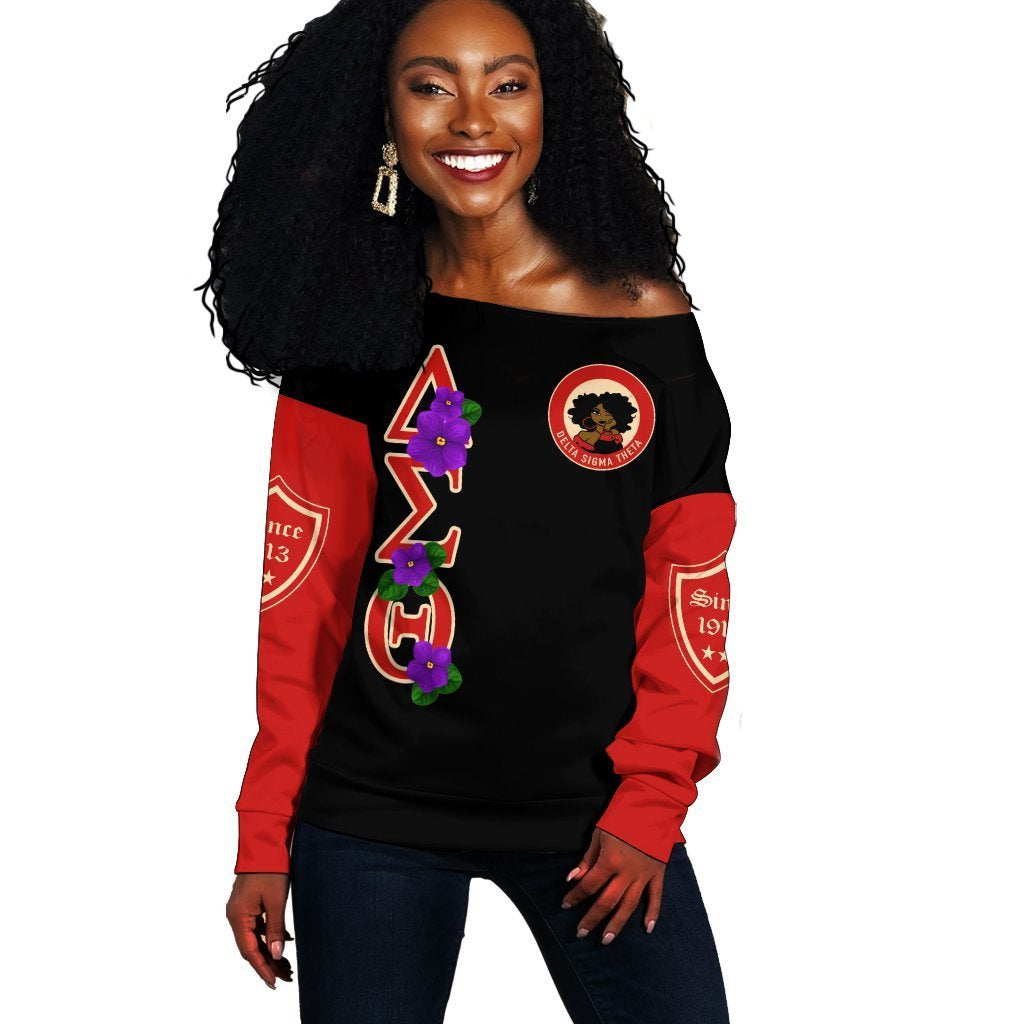 Greek Life Sweatshirt – Delta Sigma Theta Violet Offshoulder