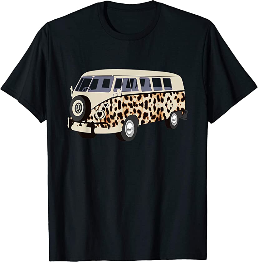 Camper Camping Car Heart Peace Symbol Leopard Cheetah Print T-Shirt