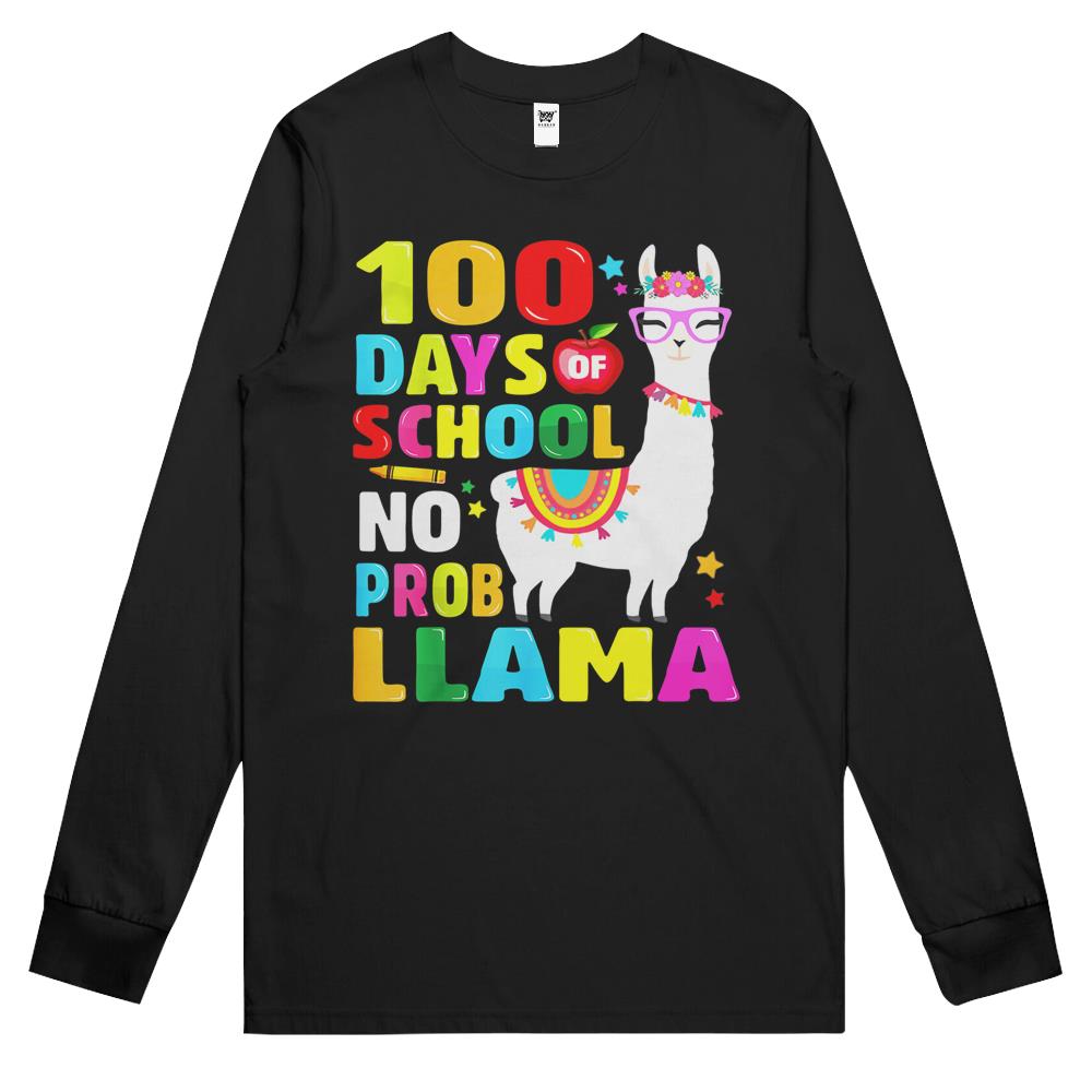 100 Days Of School Shirt No Probllama Llama 100Th Day Long Sleeve T Shirts Long Sleeve T Shirts