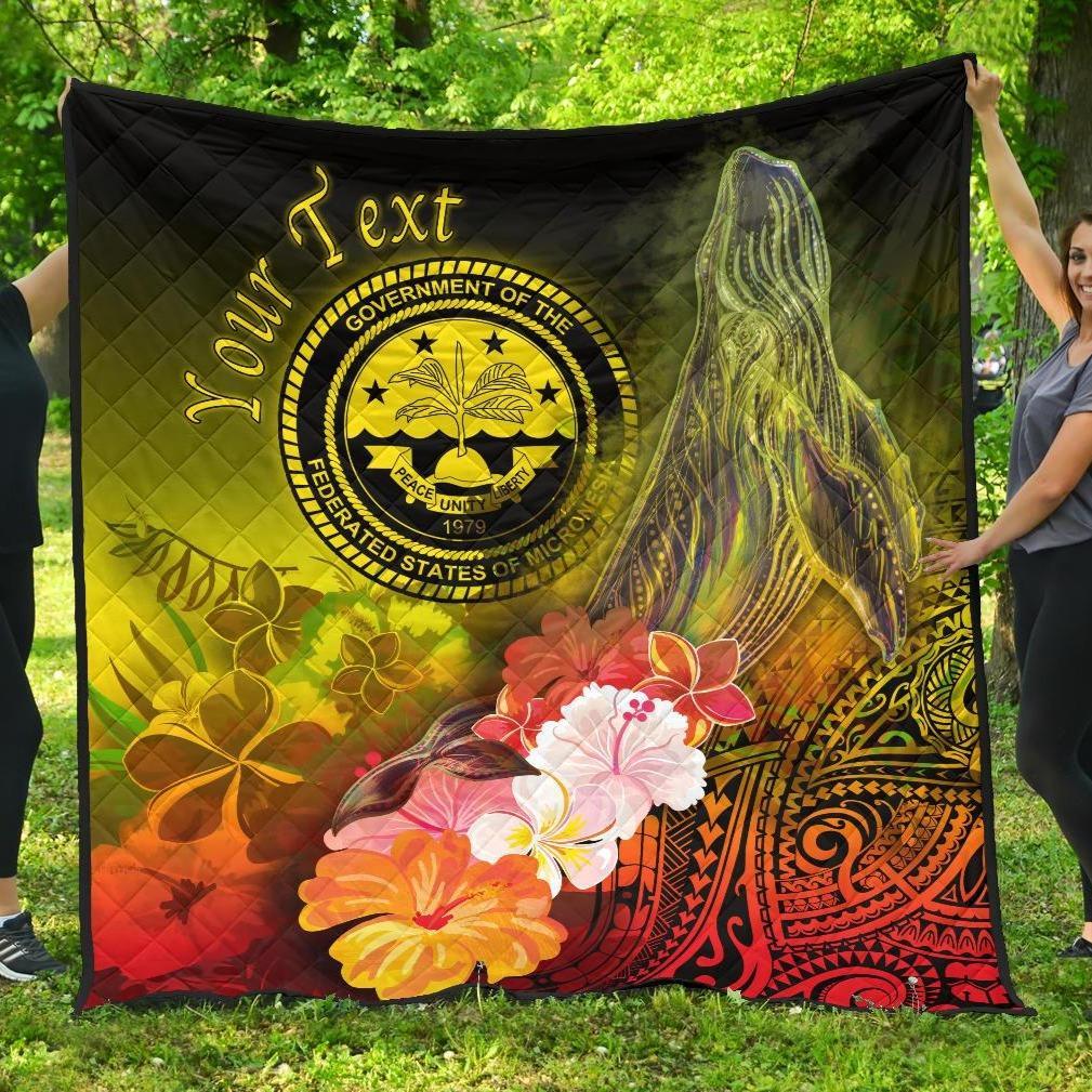 Federated States of Micronesia Custom Personalised Premium Quilts – Humpback Whale with Tropical Flowers (Yellow)- BN18