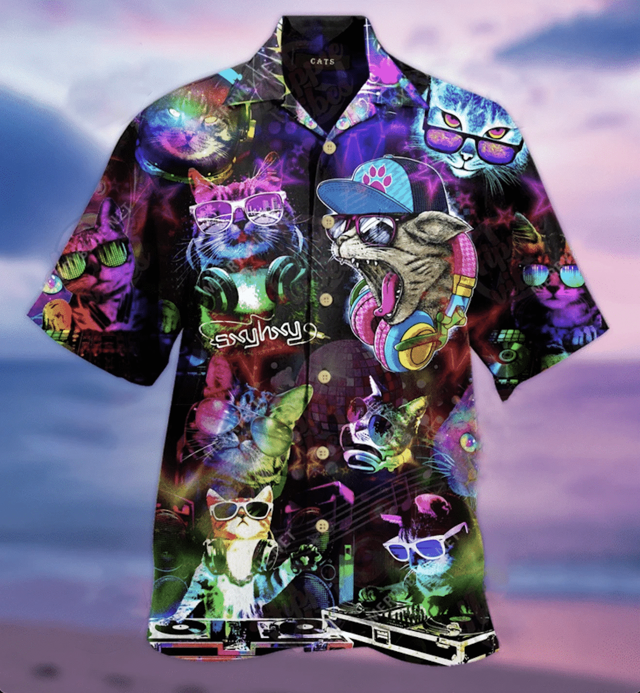 Get Now Funny Dj Cats Music Club Dancing Colorful Unisex Hawaii Aloha Shirts Dh Ha36789