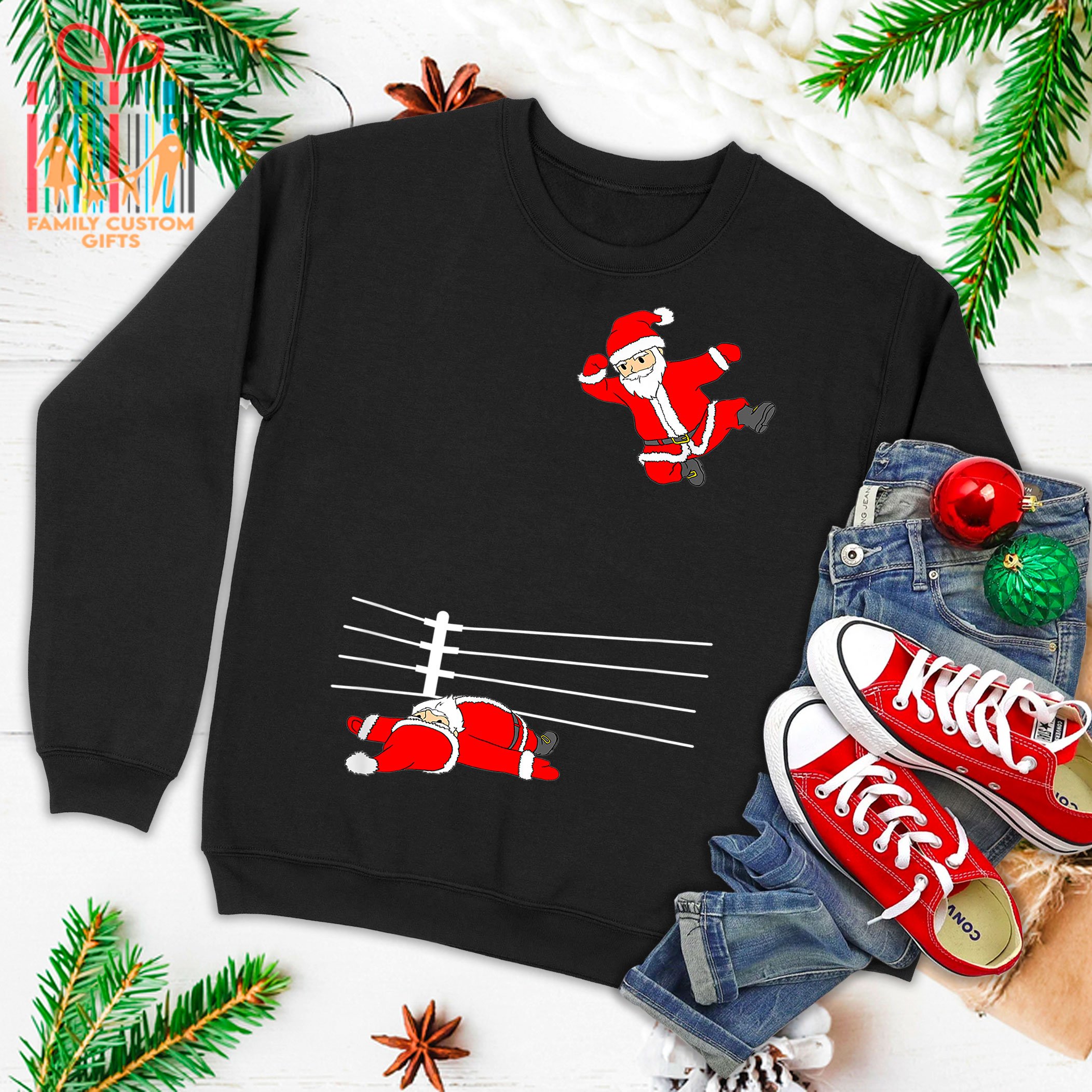 Funny Christmas Santa Wrestling Xmas Ugly Christmas Sweater T-Shirt