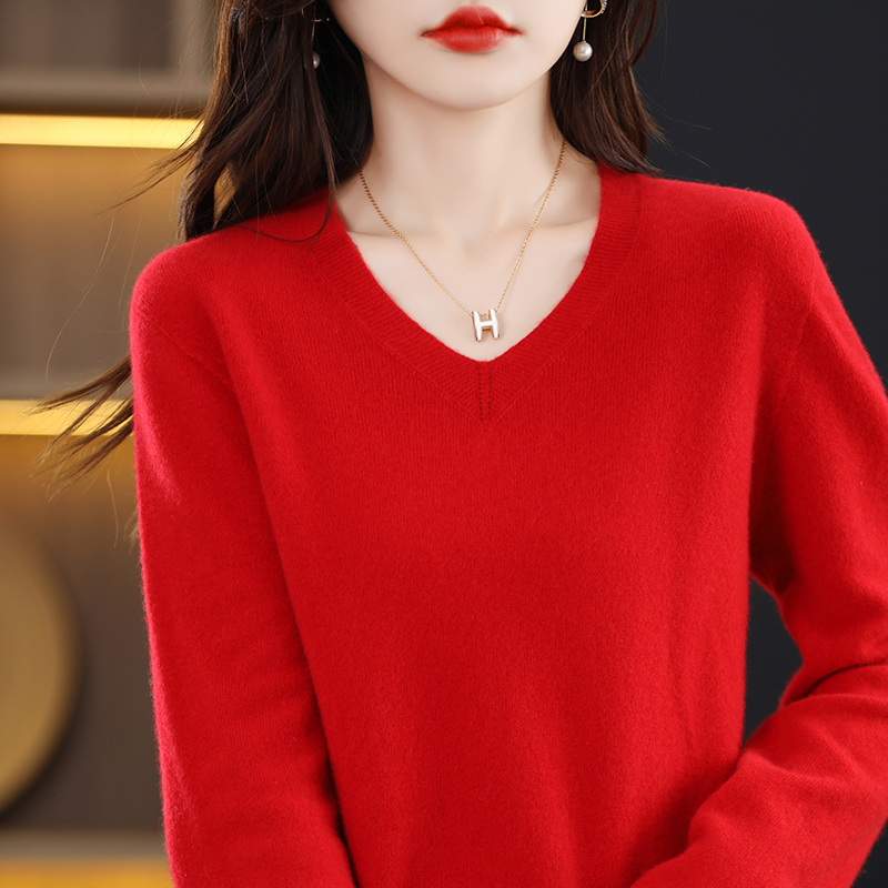 100% Merino Wool Women’s Sweaters NewPullovers Autumn Winter Female V-Neck Clothes Long SLeeve Soft Jumper Tops Spring alx