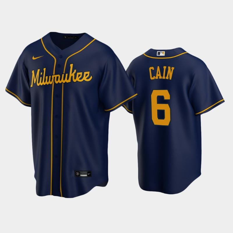 Brewers 6 Lorenzo Cain Alternate Navy Jersey