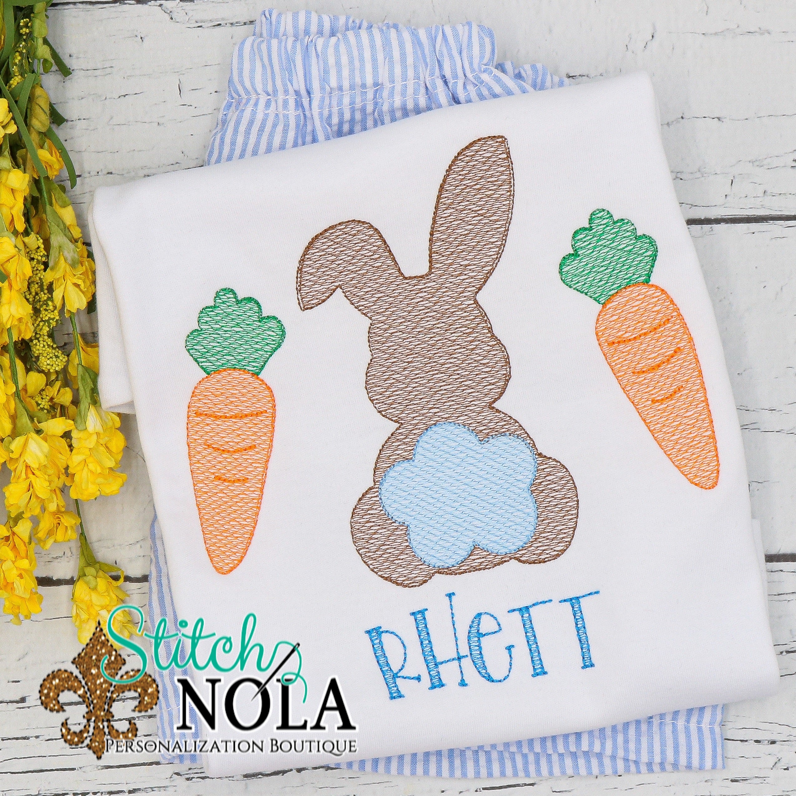 Personalized Easter Bunny & Carrots Sketch Shirt