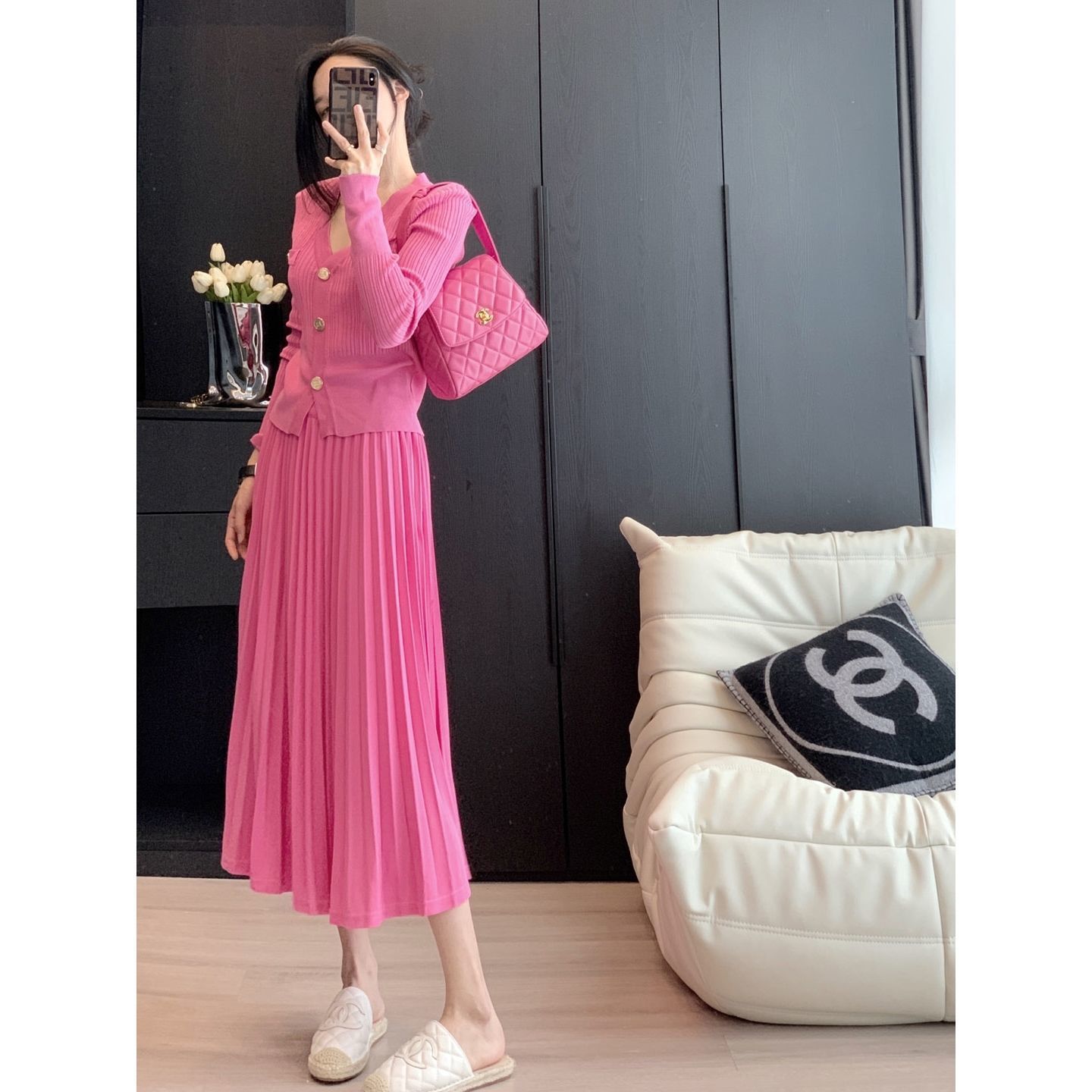 2023 New Autumn Wintre Korean 2 Pieces Set Fashion Solid Cardigan Knitted Sweater + Pleated Skirts Women Casual Suits D54 alx