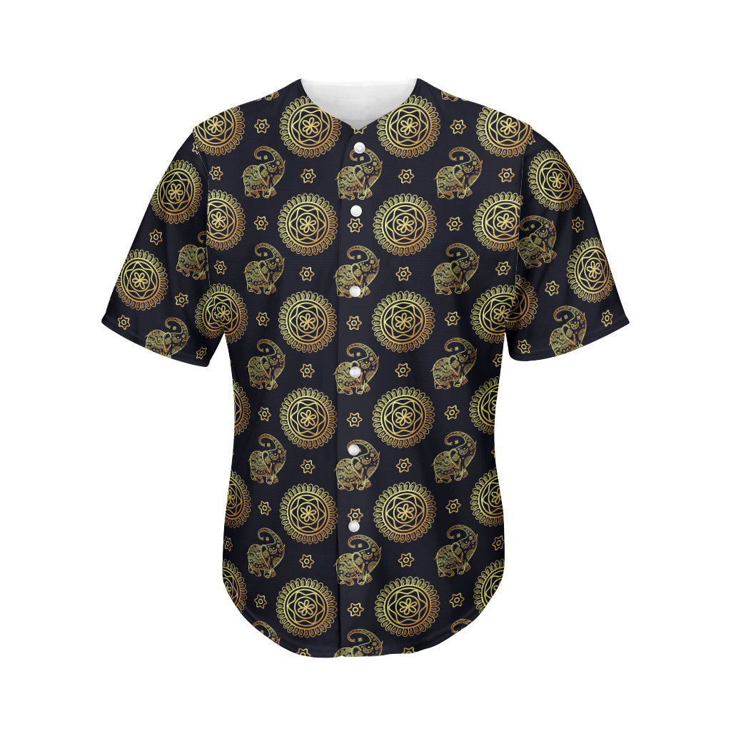 Blue And Gold Tribal Elephant Print Men’S Baseball Jersey 3D Print