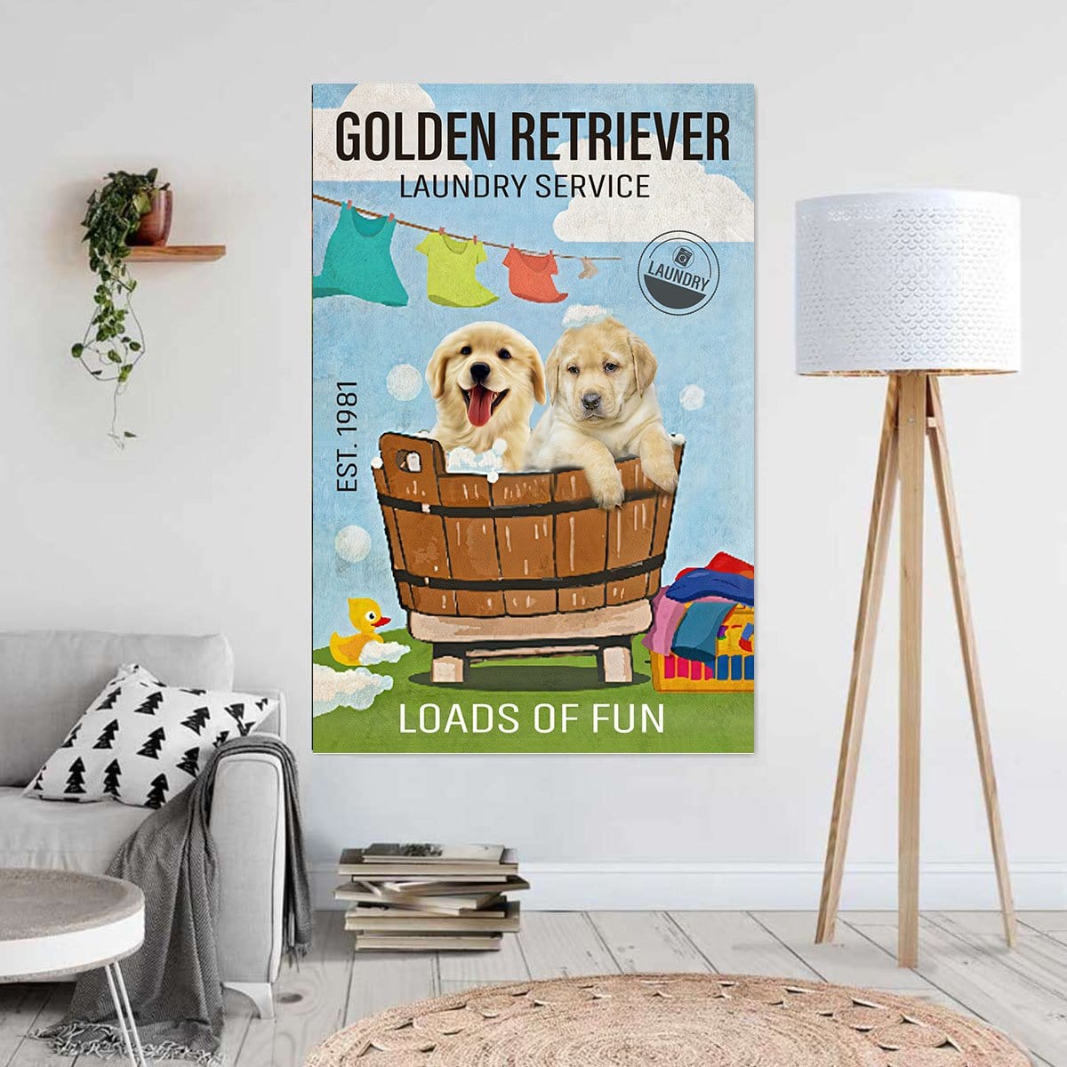 Canvas Prints Golden Retriever Laundry Service Loads Of Fun Wall Art Home Decoration