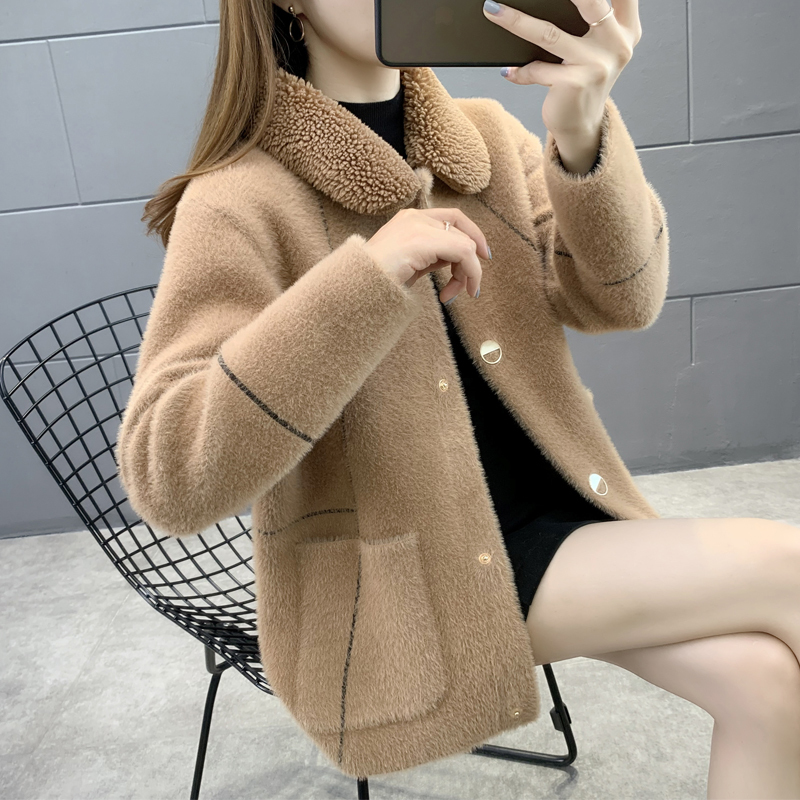 Autumn Winter Faux Mink Cashmere Knitted Jacket Women 5 Color Big Pocket Cardigan Jacket Coat Female Short Outerwear Knitwear alx