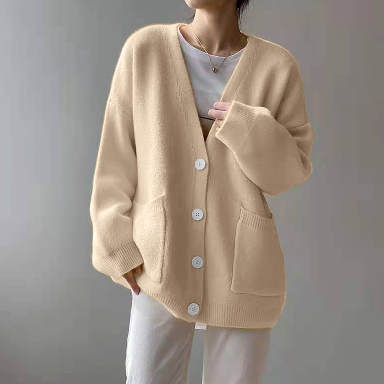 Women Sweater Cardigan Woolen Coat Solid Pockets Simple Keep Warm Cardigan Coat Sleeveless Jacket Streetwear Sweater Knitwear alx