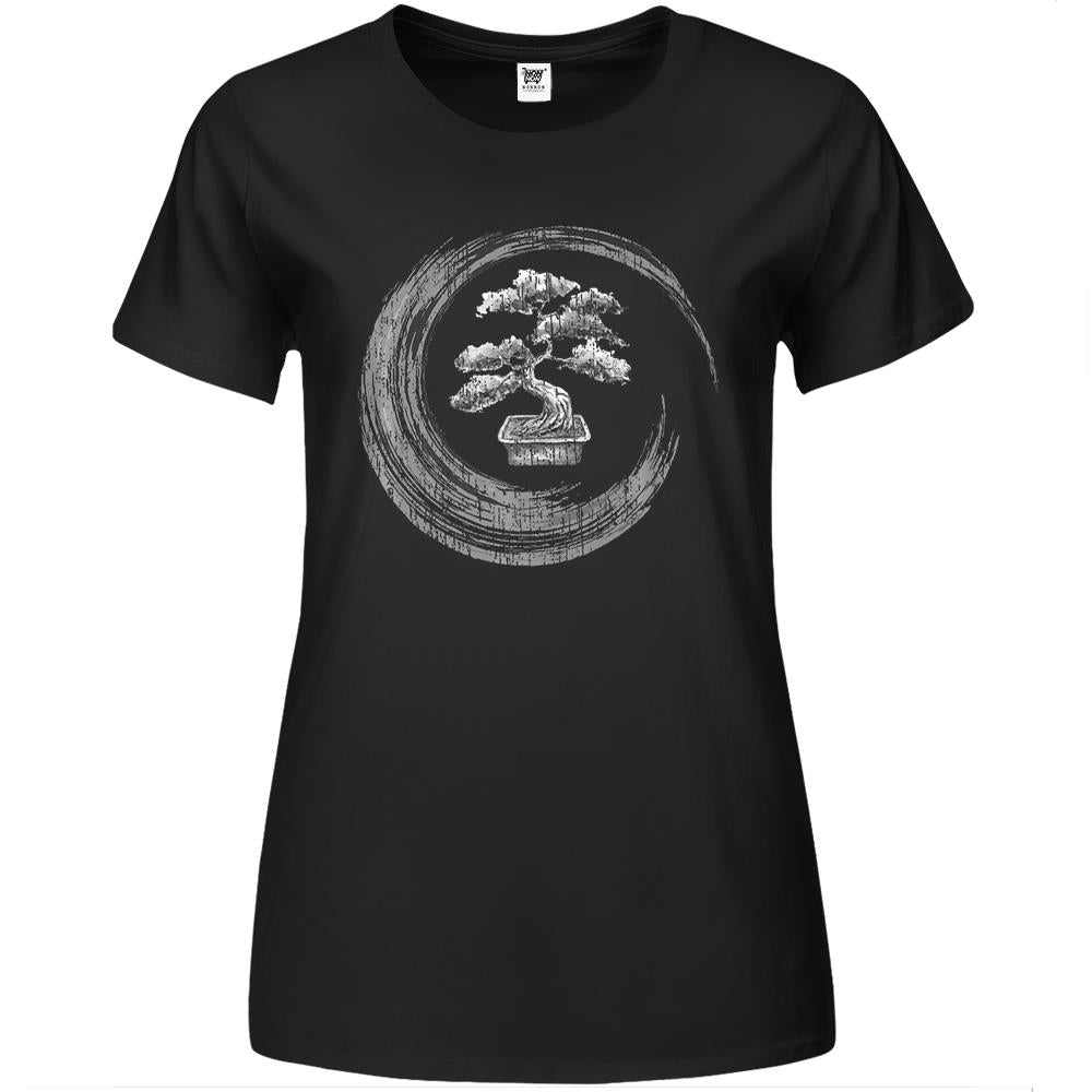 Bonsai Tree Enso Circle T-Shirt Vintage Zen Calligraphy Art Premium Womens T Shirts