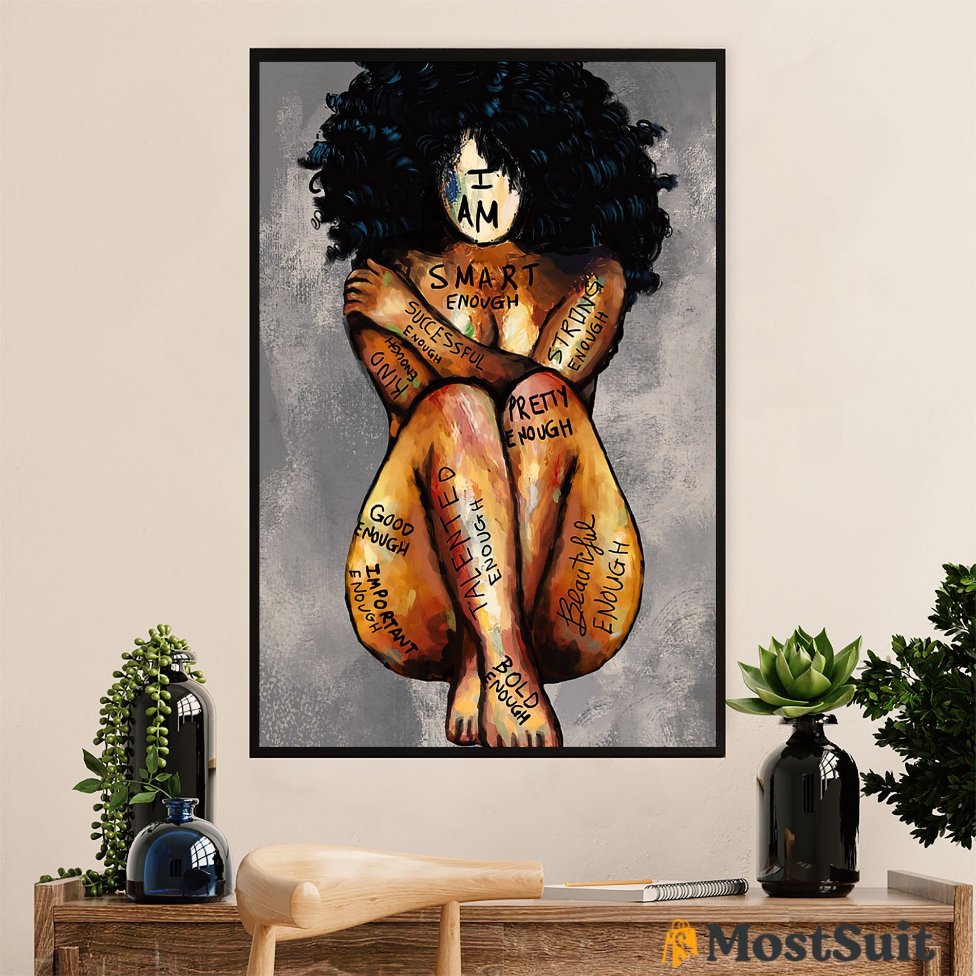 African American Afro Poster | Gift For Black Girl | Juneteenth Day Room Wall Art – I Am Pretty Enough